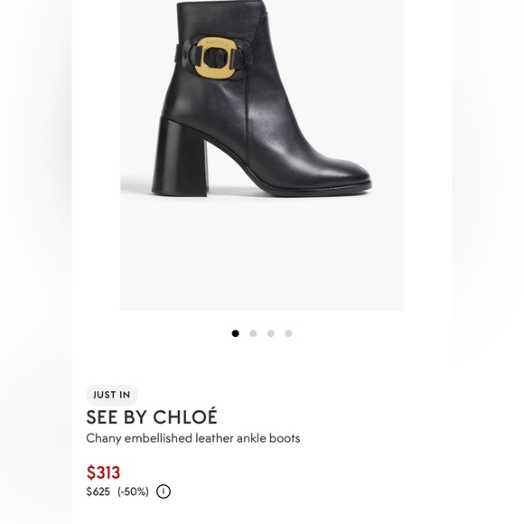 SEE BY CHLOE Chany Gold Buckle Black Leather Heeled Ankle Boots Booties Shoes - Picture 4 of 16